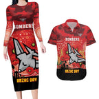 Custom Essendon Football ANZAC Couples Matching Long Sleeve Bodycon Dress and Hawaiian Shirt Gallipoli Camouflage With Poppies