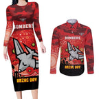 Custom Essendon Football ANZAC Couples Matching Long Sleeve Bodycon Dress and Long Sleeve Button Shirt Gallipoli Camouflage With Poppies