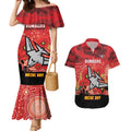 Custom Essendon Football ANZAC Couples Matching Mermaid Dress and Hawaiian Shirt Gallipoli Camouflage With Poppies