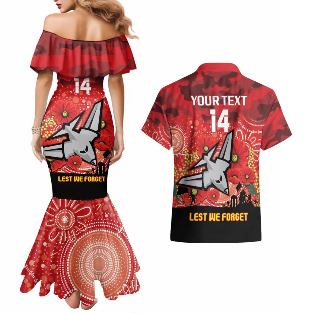 Custom Essendon Football ANZAC Couples Matching Mermaid Dress and Hawaiian Shirt Gallipoli Camouflage With Poppies