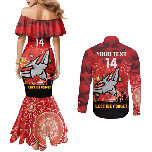 Custom Essendon Football ANZAC Couples Matching Mermaid Dress and Long Sleeve Button Shirt Gallipoli Camouflage With Poppies