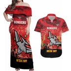 Custom Essendon Football ANZAC Couples Matching Off Shoulder Maxi Dress and Hawaiian Shirt Gallipoli Camouflage With Poppies