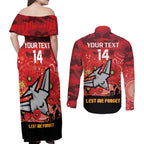 Custom Essendon Football ANZAC Couples Matching Off Shoulder Maxi Dress and Long Sleeve Button Shirt Gallipoli Camouflage With Poppies