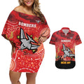 Custom Essendon Football ANZAC Couples Matching Off Shoulder Short Dress and Hawaiian Shirt Gallipoli Camouflage With Poppies