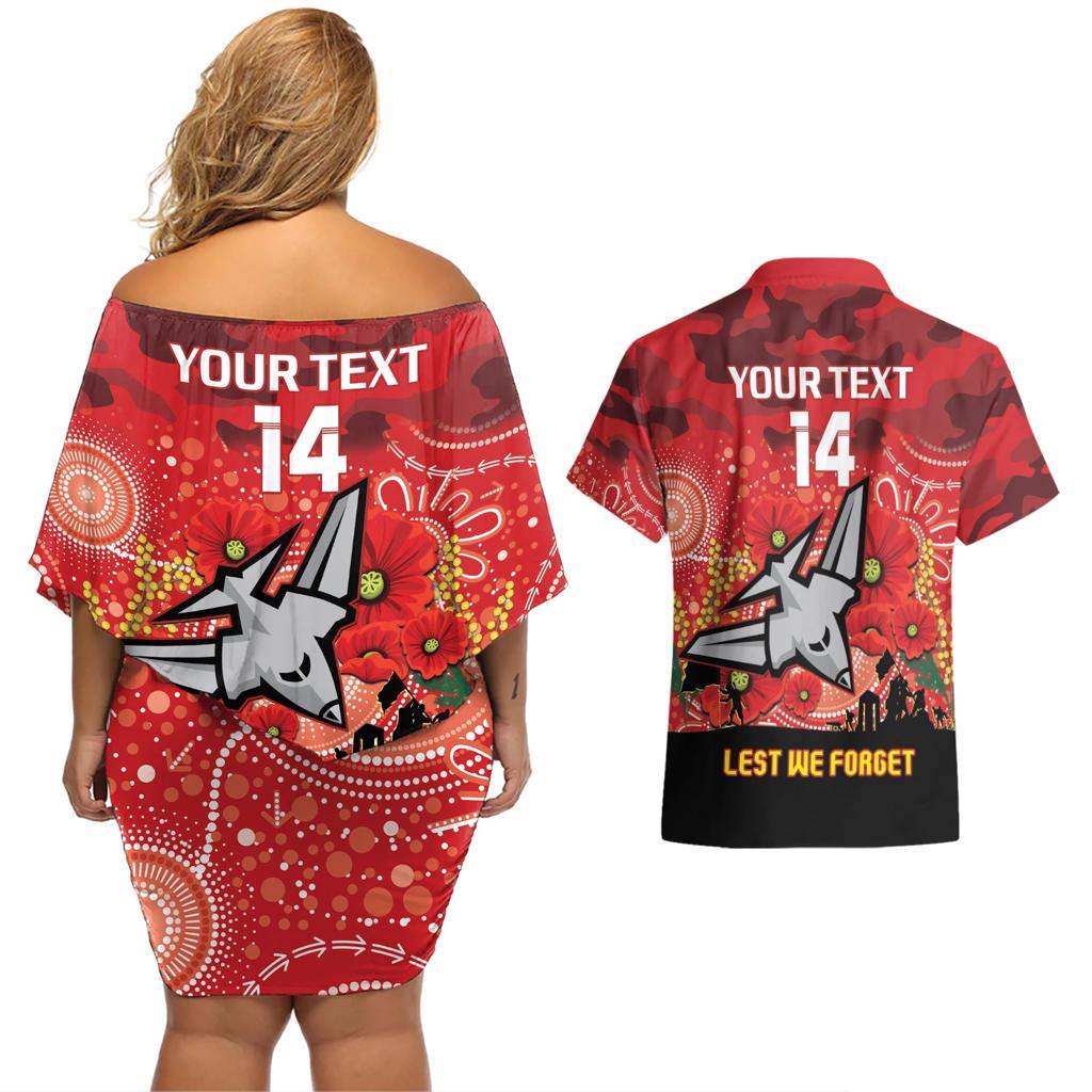 Custom Essendon Football ANZAC Couples Matching Off Shoulder Short Dress and Hawaiian Shirt Gallipoli Camouflage With Poppies