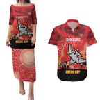 Custom Essendon Football ANZAC Couples Matching Puletasi and Hawaiian Shirt Gallipoli Camouflage With Poppies