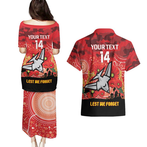 Custom Essendon Football ANZAC Couples Matching Puletasi and Hawaiian Shirt Gallipoli Camouflage With Poppies