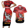Custom Essendon Football ANZAC Couples Matching Short Sleeve Bodycon Dress and Hawaiian Shirt Gallipoli Camouflage With Poppies