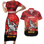 Custom Essendon Football ANZAC Couples Matching Short Sleeve Bodycon Dress and Hawaiian Shirt Gallipoli Camouflage With Poppies