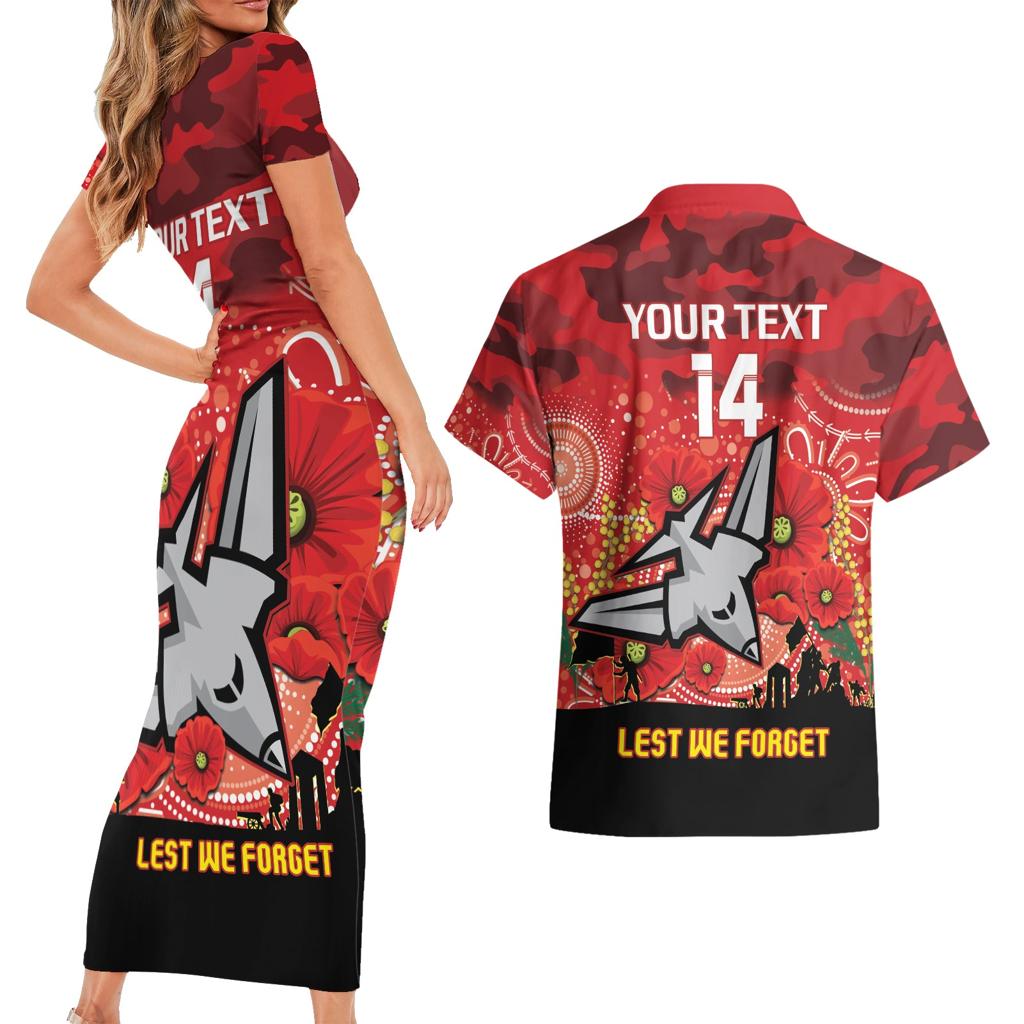 Custom Essendon Football ANZAC Couples Matching Short Sleeve Bodycon Dress and Hawaiian Shirt Gallipoli Camouflage With Poppies