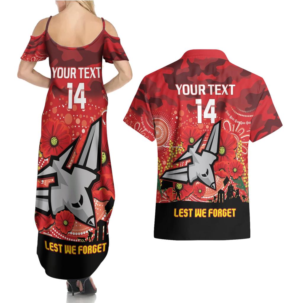 Custom Essendon Football ANZAC Couples Matching Summer Maxi Dress and Hawaiian Shirt Gallipoli Camouflage With Poppies