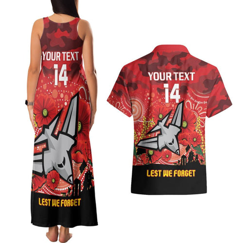Custom Essendon Football ANZAC Couples Matching Tank Maxi Dress and Hawaiian Shirt Gallipoli Camouflage With Poppies