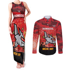 Custom Essendon Football ANZAC Couples Matching Tank Maxi Dress and Long Sleeve Button Shirt Gallipoli Camouflage With Poppies