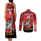 Custom Essendon Football ANZAC Couples Matching Tank Maxi Dress and Long Sleeve Button Shirt Gallipoli Camouflage With Poppies