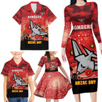 Custom Essendon Football ANZAC Family Matching Long Sleeve Bodycon Dress and Hawaiian Shirt Gallipoli Camouflage With Poppies