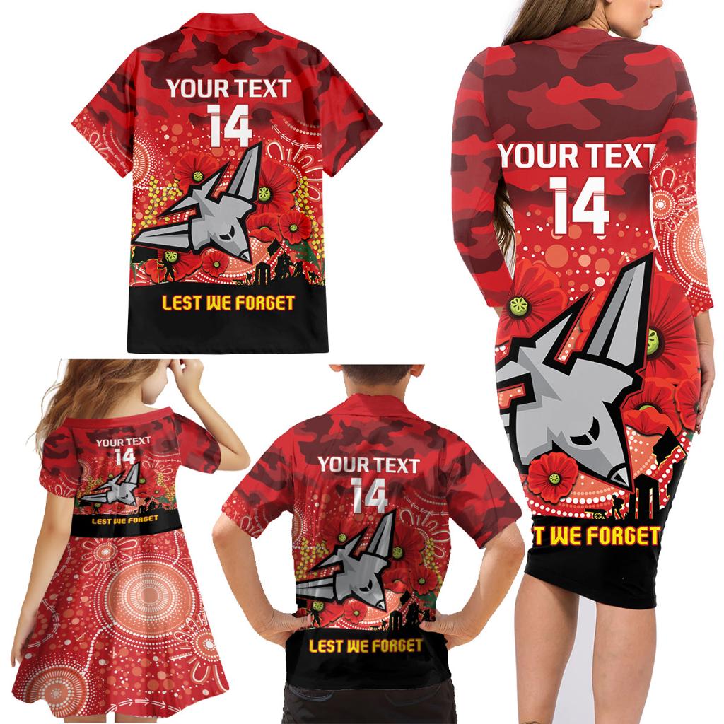 Custom Essendon Football ANZAC Family Matching Long Sleeve Bodycon Dress and Hawaiian Shirt Gallipoli Camouflage With Poppies