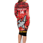 Custom Essendon Football ANZAC Family Matching Long Sleeve Bodycon Dress and Hawaiian Shirt Gallipoli Camouflage With Poppies