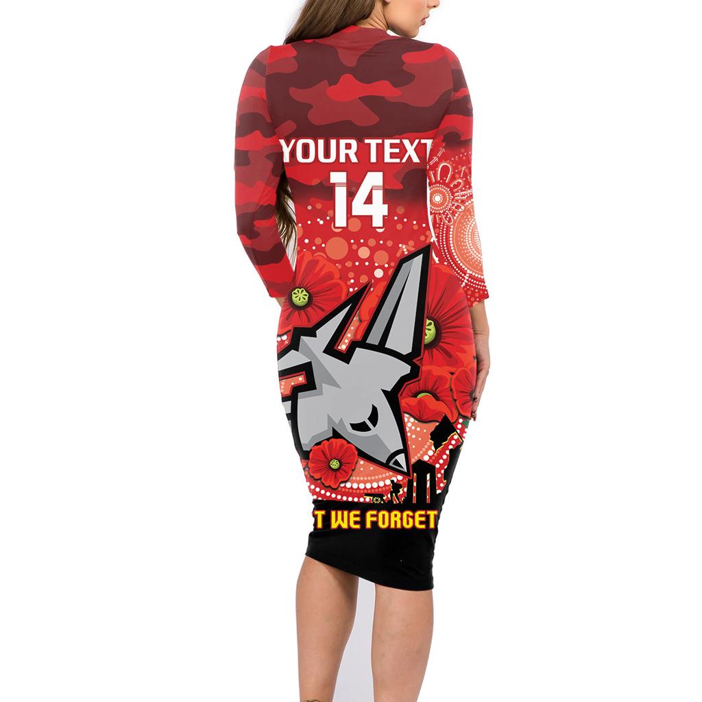 Custom Essendon Football ANZAC Family Matching Long Sleeve Bodycon Dress and Hawaiian Shirt Gallipoli Camouflage With Poppies