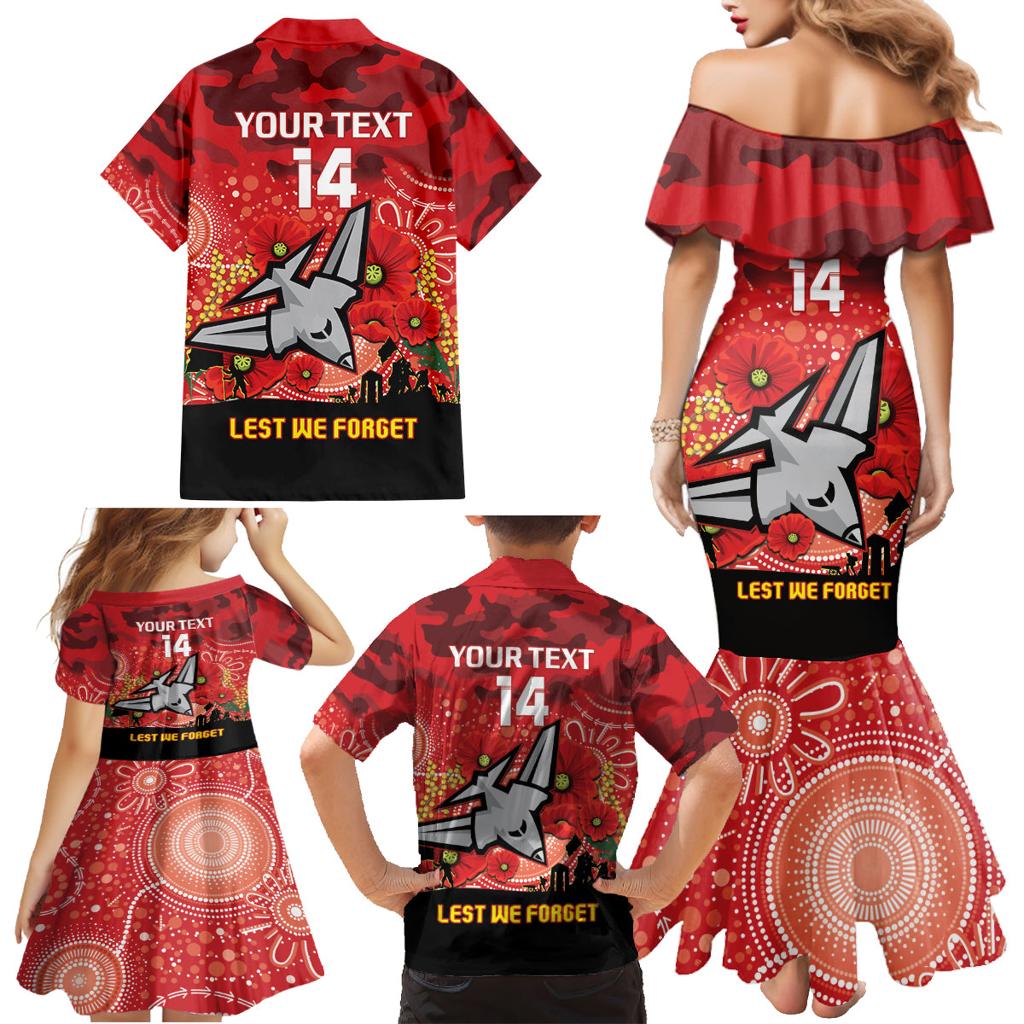 Custom Essendon Football ANZAC Family Matching Mermaid Dress and Hawaiian Shirt Gallipoli Camouflage With Poppies
