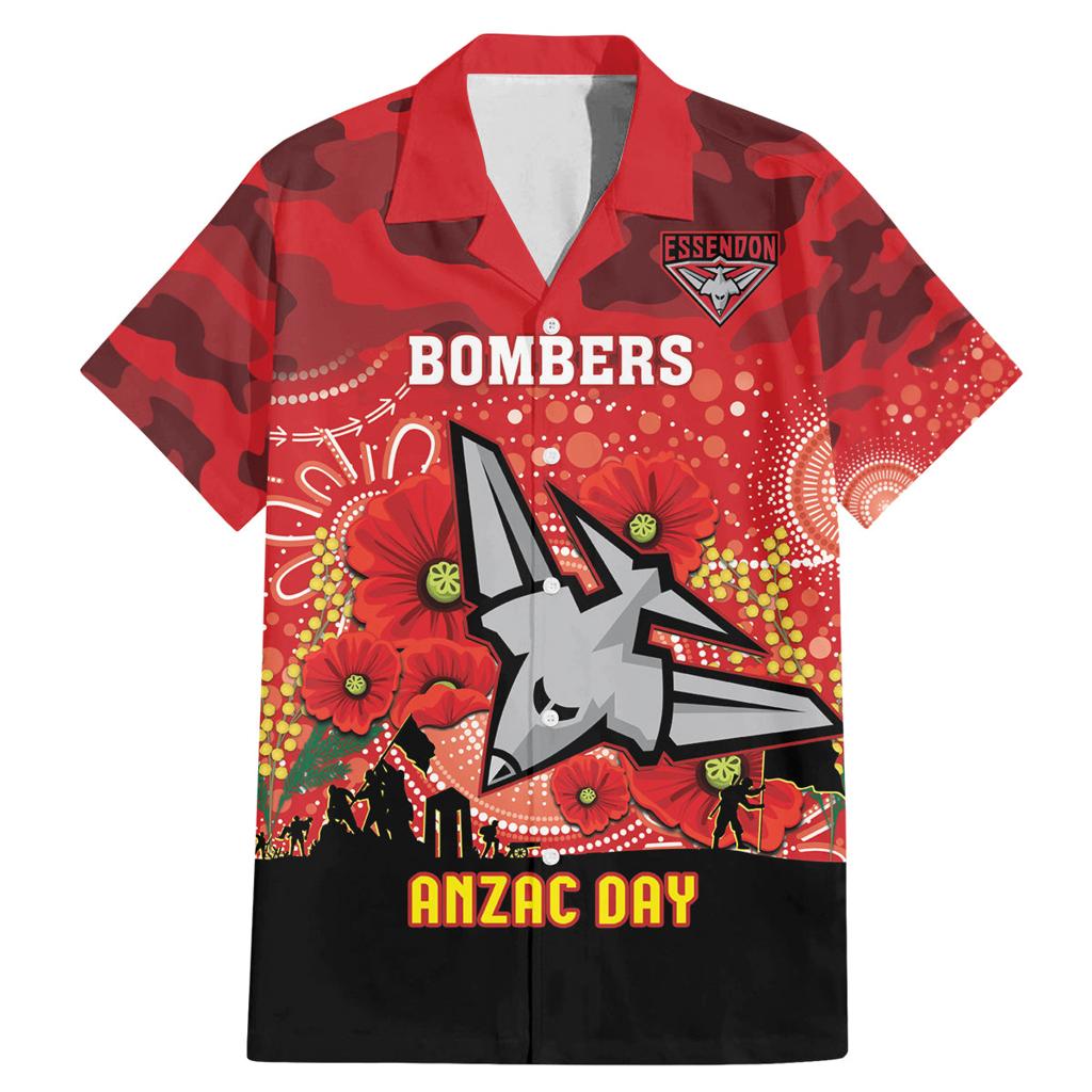 Custom Essendon Football ANZAC Family Matching Mermaid Dress and Hawaiian Shirt Gallipoli Camouflage With Poppies