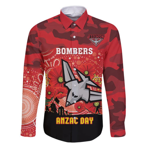 Custom Essendon Football ANZAC Family Matching Mermaid Dress and Hawaiian Shirt Gallipoli Camouflage With Poppies