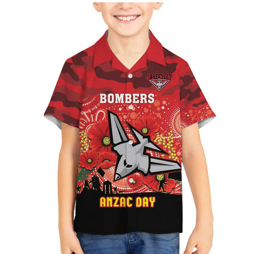 Custom Essendon Football ANZAC Family Matching Mermaid Dress and Hawaiian Shirt Gallipoli Camouflage With Poppies