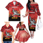 Custom Essendon Football ANZAC Family Matching Off Shoulder Long Sleeve Dress and Hawaiian Shirt Gallipoli Camouflage With Poppies