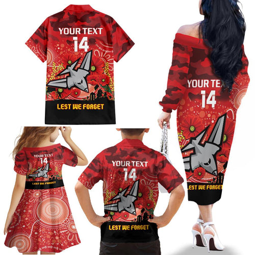 Custom Essendon Football ANZAC Family Matching Off Shoulder Long Sleeve Dress and Hawaiian Shirt Gallipoli Camouflage With Poppies