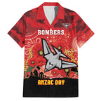 Custom Essendon Football ANZAC Family Matching Off Shoulder Long Sleeve Dress and Hawaiian Shirt Gallipoli Camouflage With Poppies