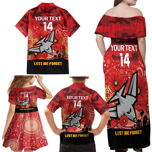 Custom Essendon Football ANZAC Family Matching Off Shoulder Maxi Dress and Hawaiian Shirt Gallipoli Camouflage With Poppies