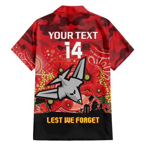 Custom Essendon Football ANZAC Family Matching Off Shoulder Maxi Dress and Hawaiian Shirt Gallipoli Camouflage With Poppies