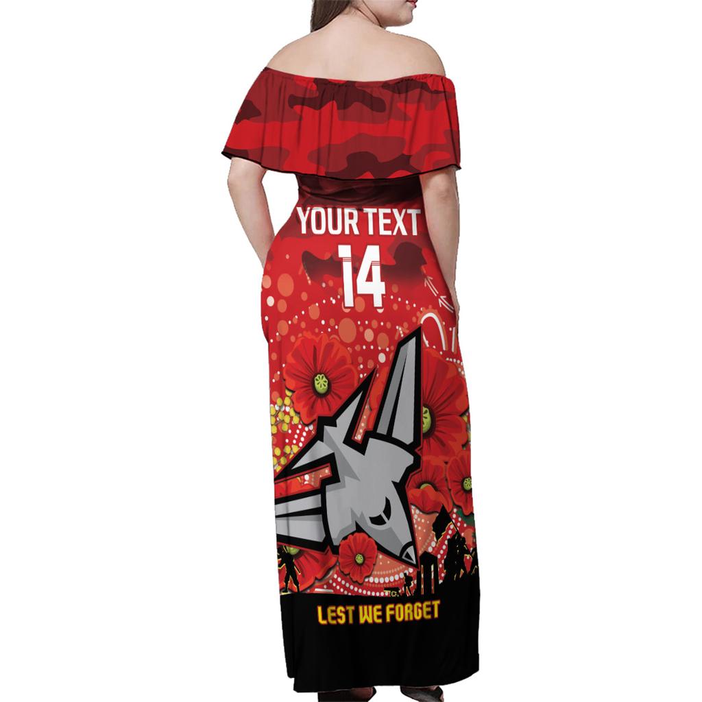 Custom Essendon Football ANZAC Family Matching Off Shoulder Maxi Dress and Hawaiian Shirt Gallipoli Camouflage With Poppies