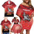 Custom Essendon Football ANZAC Family Matching Off Shoulder Short Dress and Hawaiian Shirt Gallipoli Camouflage With Poppies