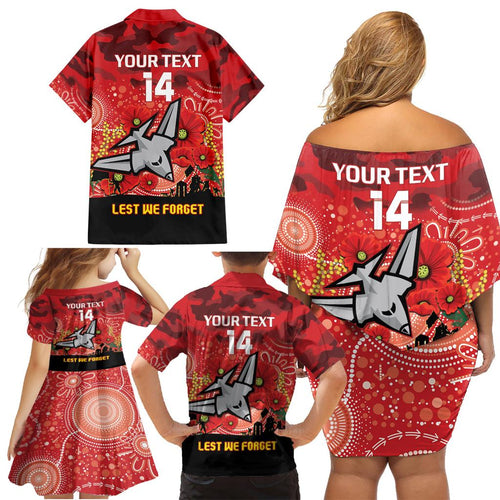 Custom Essendon Football ANZAC Family Matching Off Shoulder Short Dress and Hawaiian Shirt Gallipoli Camouflage With Poppies