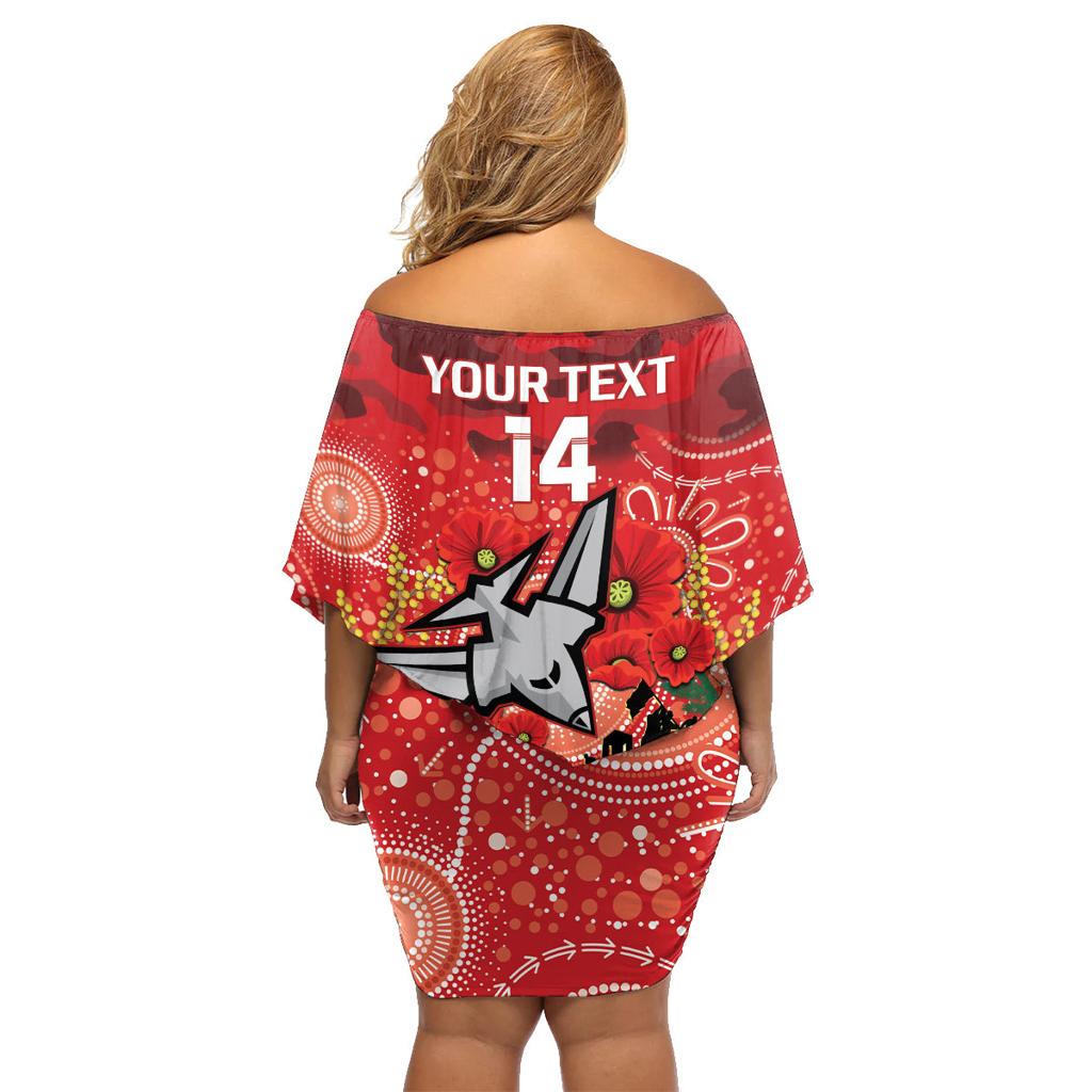Custom Essendon Football ANZAC Family Matching Off Shoulder Short Dress and Hawaiian Shirt Gallipoli Camouflage With Poppies