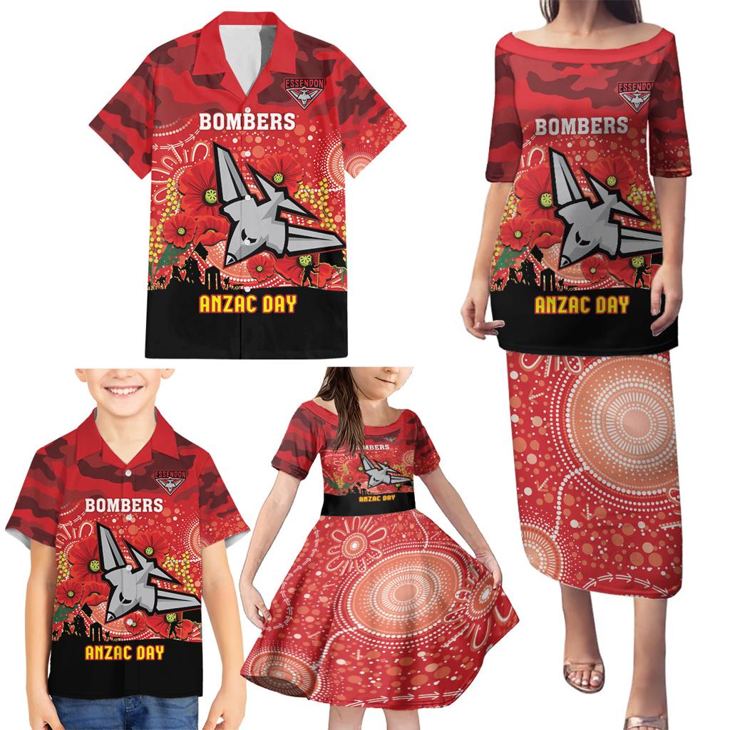 Custom Essendon Football ANZAC Family Matching Puletasi and Hawaiian Shirt Gallipoli Camouflage With Poppies