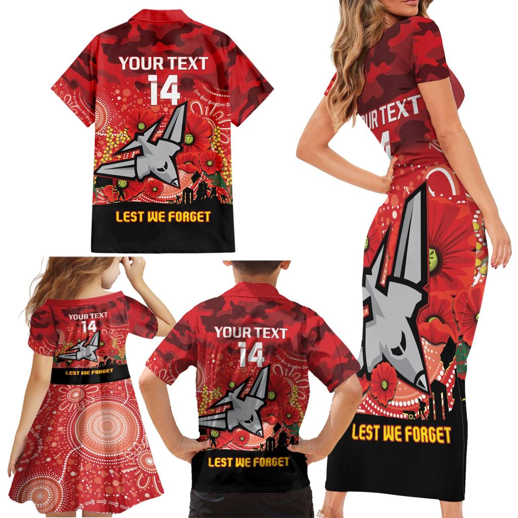 Custom Essendon Football ANZAC Family Matching Short Sleeve Bodycon Dress and Hawaiian Shirt Gallipoli Camouflage With Poppies