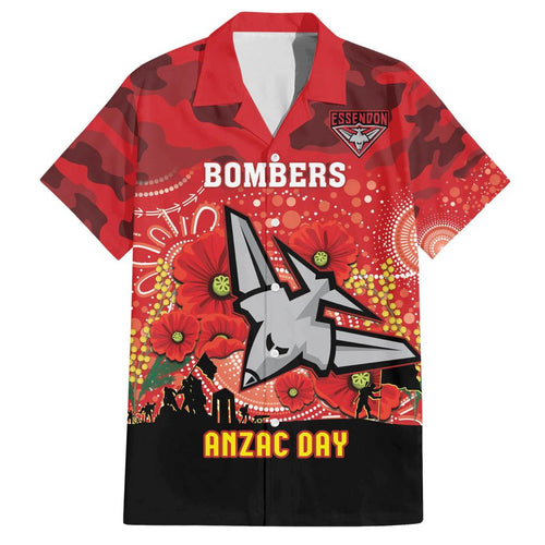 Custom Essendon Football ANZAC Family Matching Short Sleeve Bodycon Dress and Hawaiian Shirt Gallipoli Camouflage With Poppies