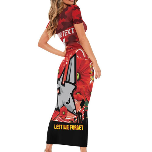 Custom Essendon Football ANZAC Family Matching Short Sleeve Bodycon Dress and Hawaiian Shirt Gallipoli Camouflage With Poppies