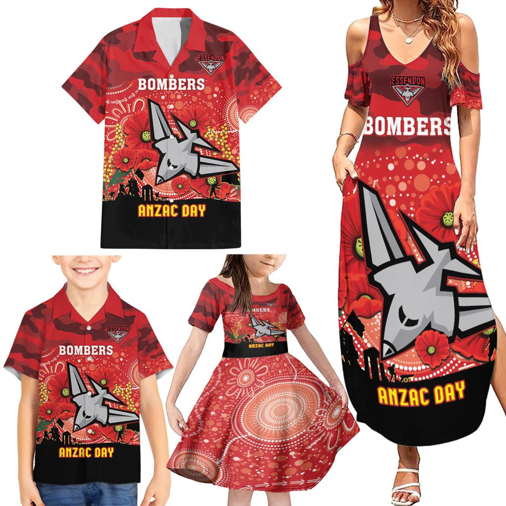 Custom Essendon Football ANZAC Family Matching Summer Maxi Dress and Hawaiian Shirt Gallipoli Camouflage With Poppies