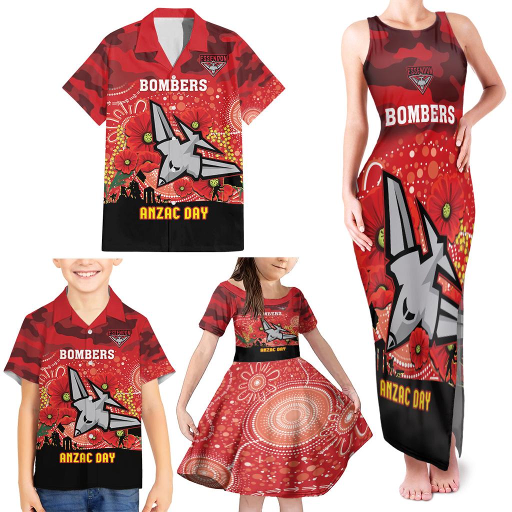 Custom Essendon Football ANZAC Family Matching Tank Maxi Dress and Hawaiian Shirt Gallipoli Camouflage With Poppies