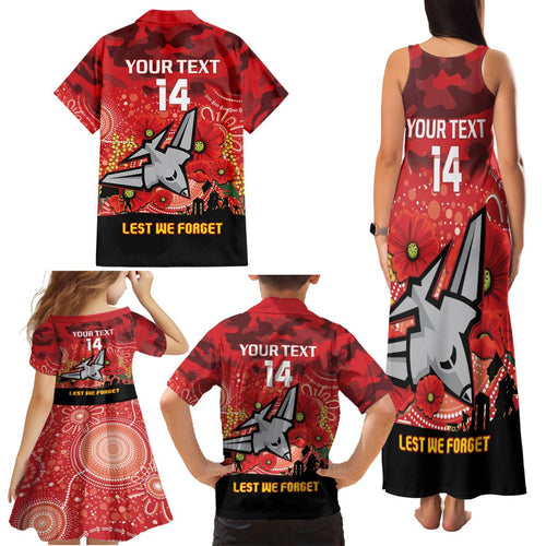 Custom Essendon Football ANZAC Family Matching Tank Maxi Dress and Hawaiian Shirt Gallipoli Camouflage With Poppies