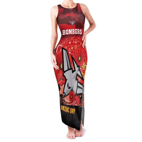 Custom Essendon Football ANZAC Family Matching Tank Maxi Dress and Hawaiian Shirt Gallipoli Camouflage With Poppies