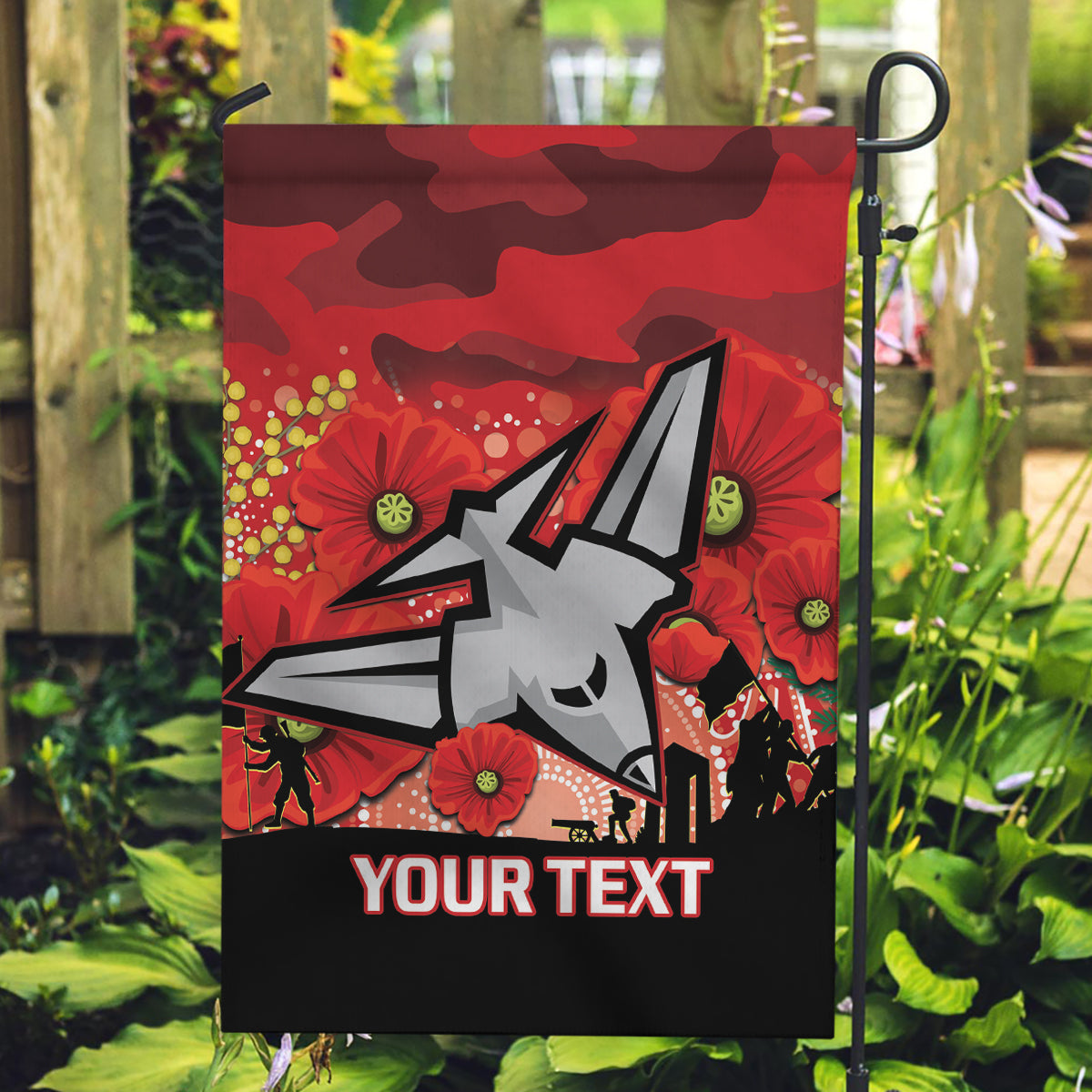 Custom Essendon Football ANZAC Garden Flag Gallipoli Camouflage With Poppies