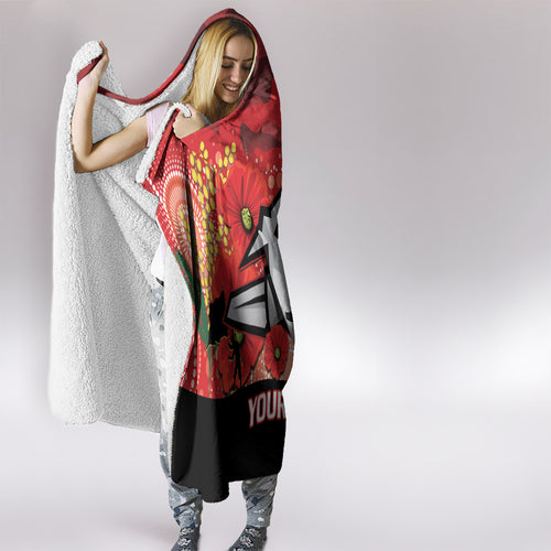 Custom Essendon Football ANZAC Hooded Blanket Gallipoli Camouflage With Poppies