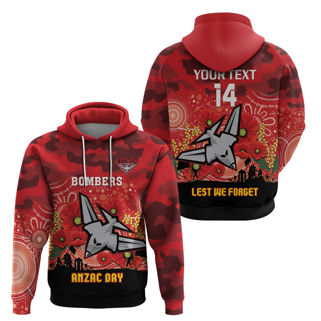 Custom Essendon Football ANZAC Hoodie Gallipoli Camouflage With Poppies