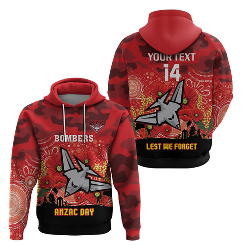 Custom Essendon Football ANZAC Hoodie Gallipoli Camouflage With Poppies