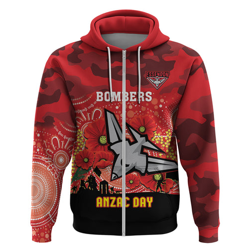 Custom Essendon Football ANZAC Hoodie Gallipoli Camouflage With Poppies