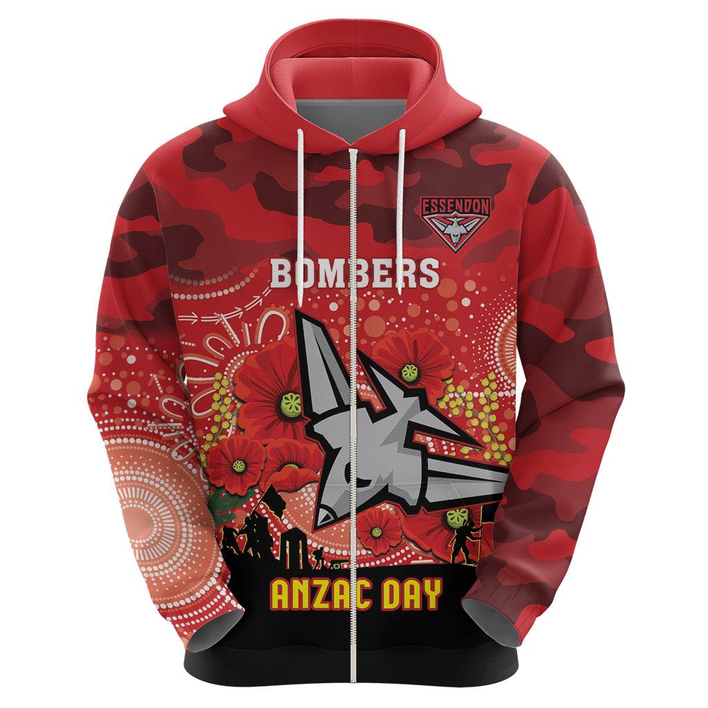 Custom Essendon Football ANZAC Hoodie Gallipoli Camouflage With Poppies