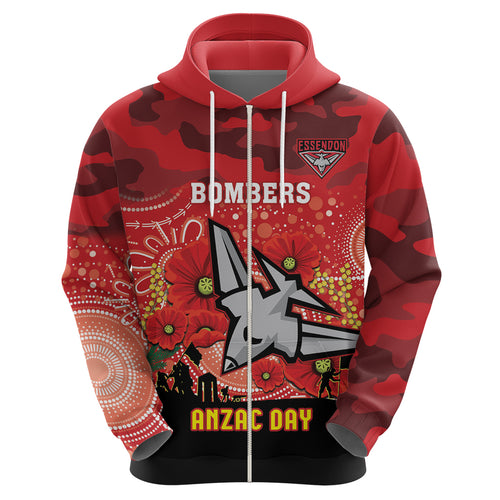 Custom Essendon Football ANZAC Hoodie Gallipoli Camouflage With Poppies